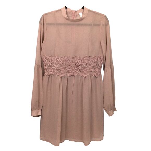 Love, Zoe Sheer Mock Neck Lace Ruffle Fairy Long Sleeve Romantic Dress M - Picture 1 of 16